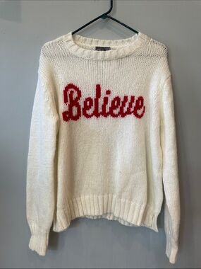Believe Knit Sweater - Cream with Red Text new with tags medium
